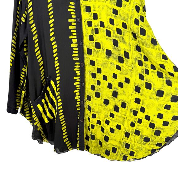 Lynz Sz Medium Green Black Wearable Art Blouse Shirt Top Unique Abstract Artsy - Picture 7 of 8